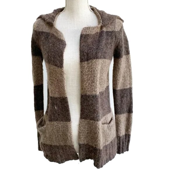LOFT Cabana Stripe Long Sleeve Sweater Cardigan with High Collar - Picture 1 of 14